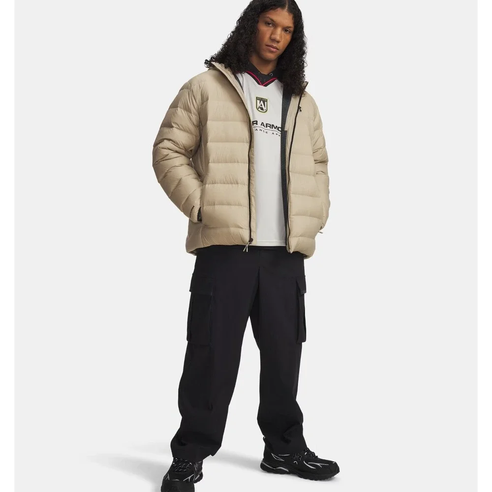 Under Armour® (Men's XL) Legend™ Hooded Down Jacket in Khaki/Black - $180